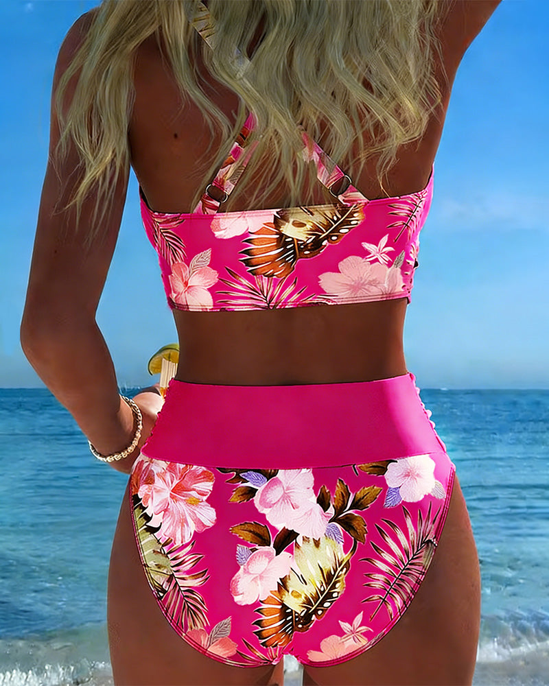 Bikini met bloemenprint en split