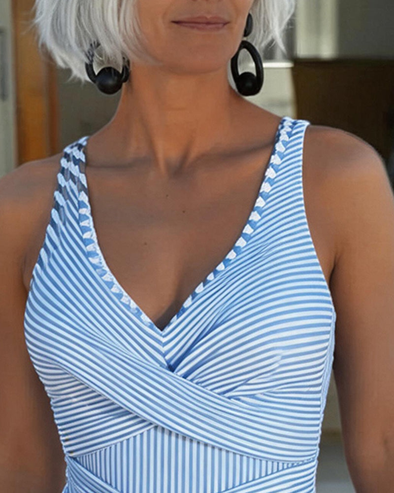 Gestreepte jumpsuit met V-hals