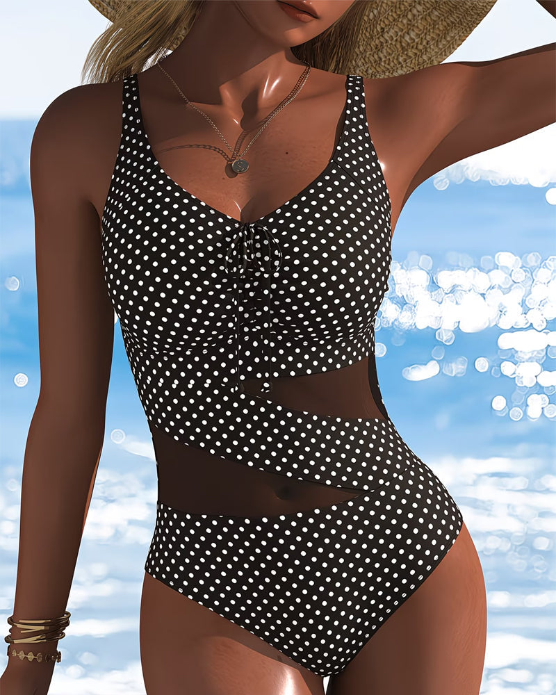 Eendelige stippen-das met mesh-patchwork