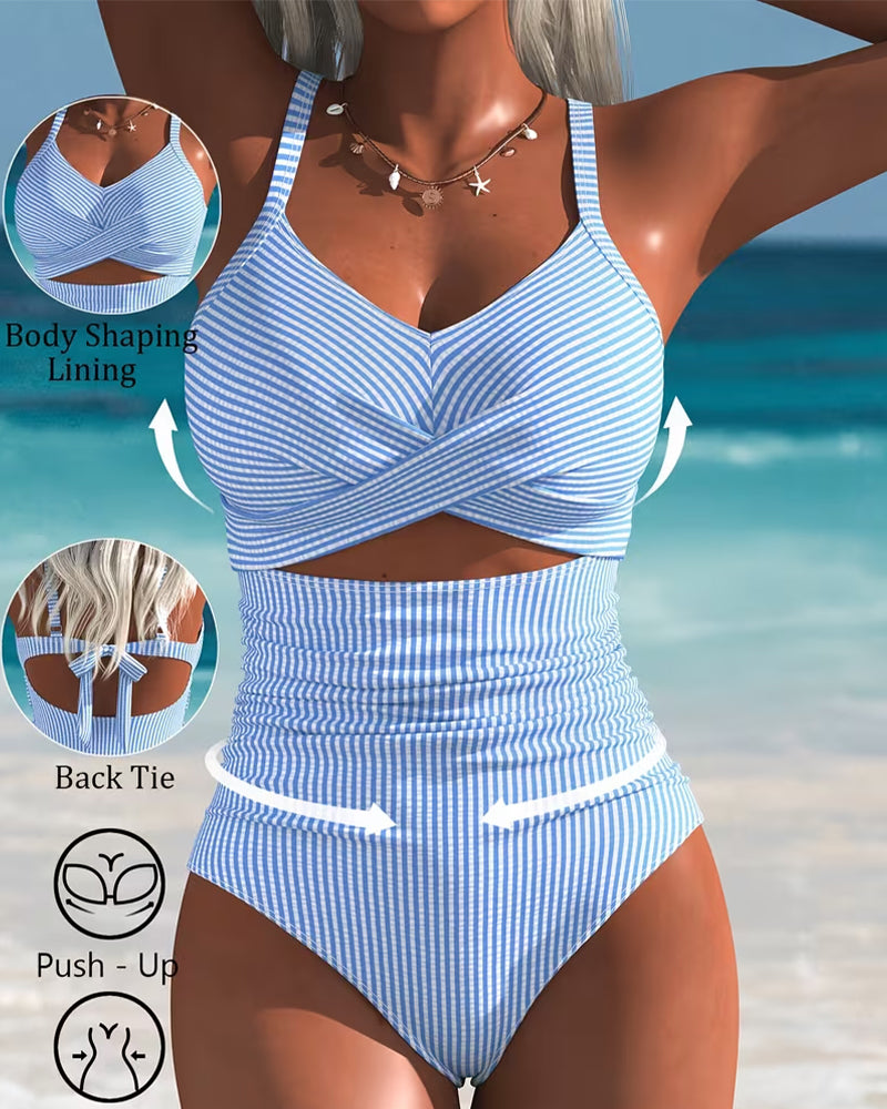 Gestreepte uitgesneden jumpsuit met overslag
