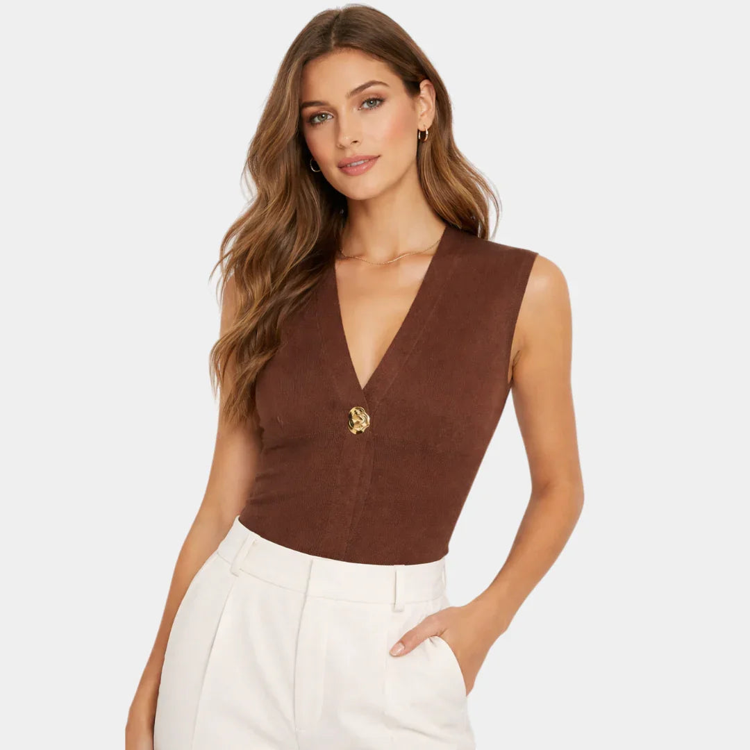 Félicie | Gebreid vest met knoopdetail en V-hals