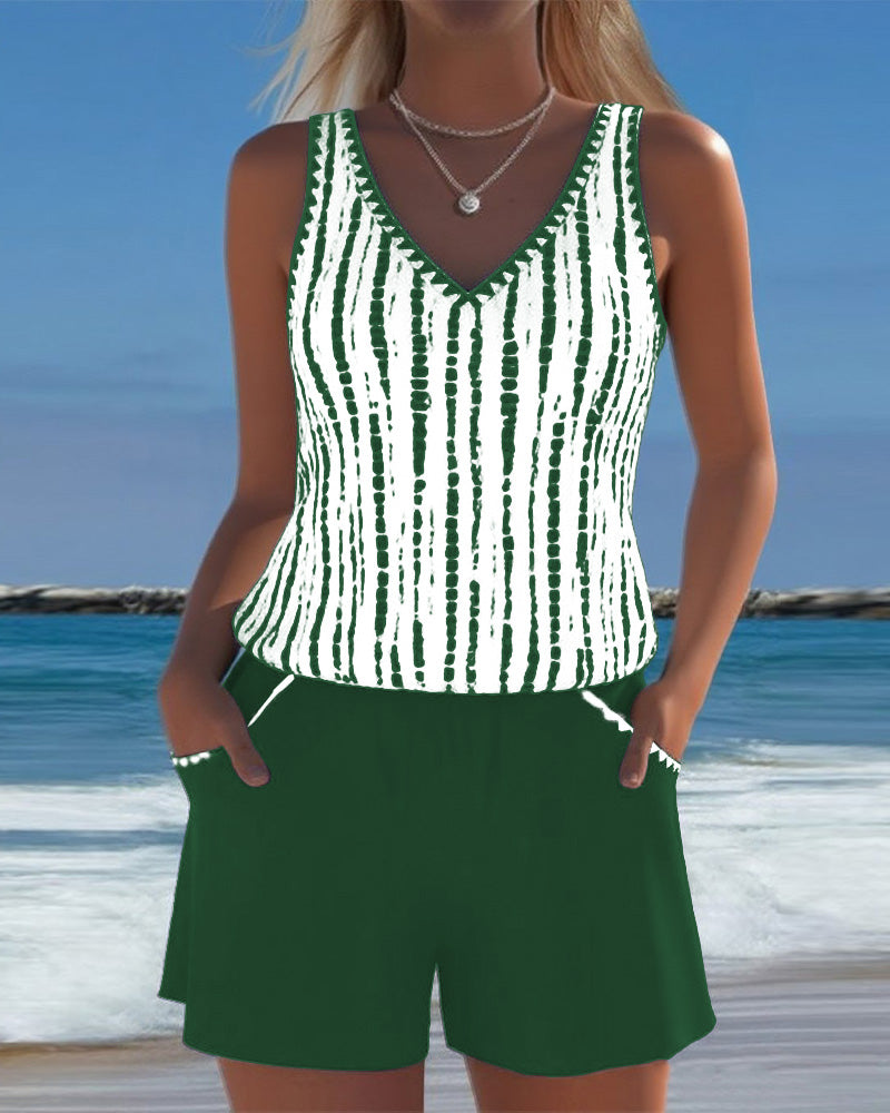 Tweedelige casual bikini met zakken en V-hals en print