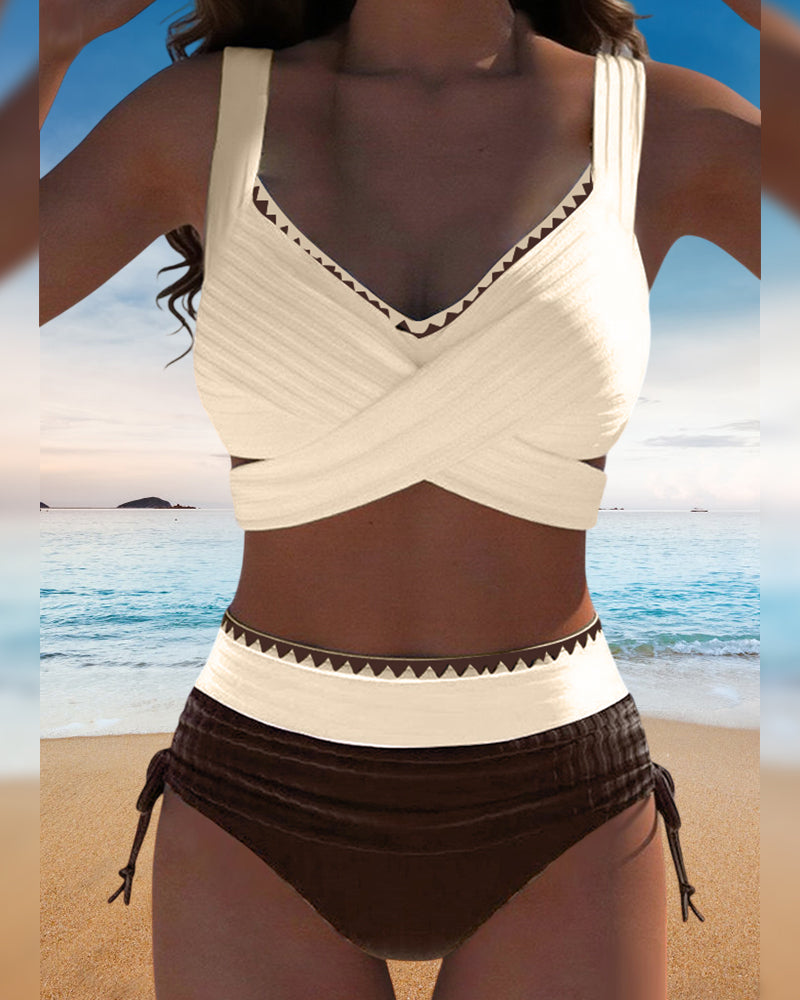 Casual bikini met contrasterende stiksels, tweedelig