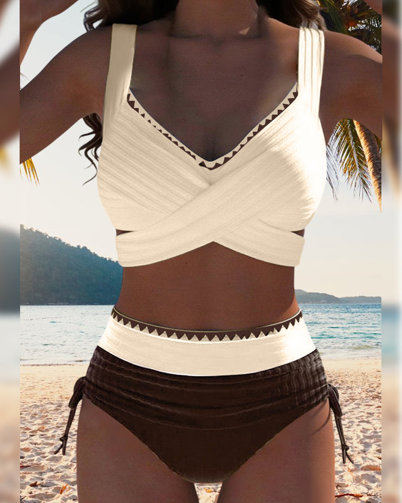 Casual bikini met contrasterende stiksels, tweedelig