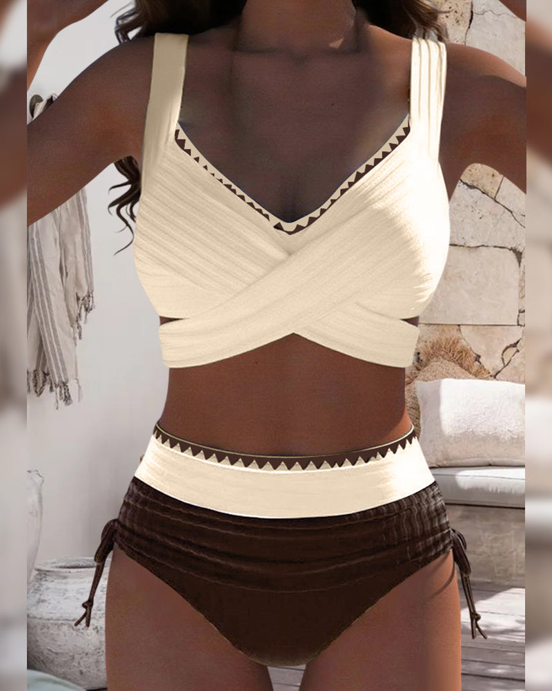 Casual bikini met contrasterende stiksels, tweedelig