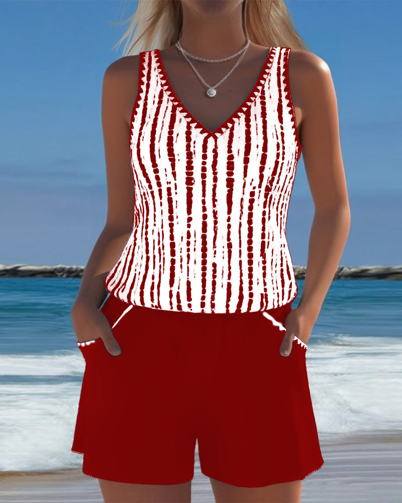 Tweedelige casual bikini met zakken en V-hals en print