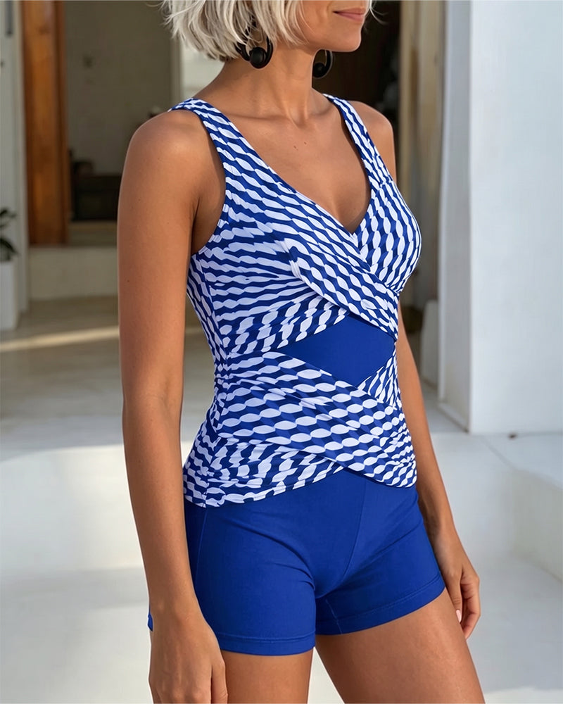 Geometrische Tankini met Gekruist Design