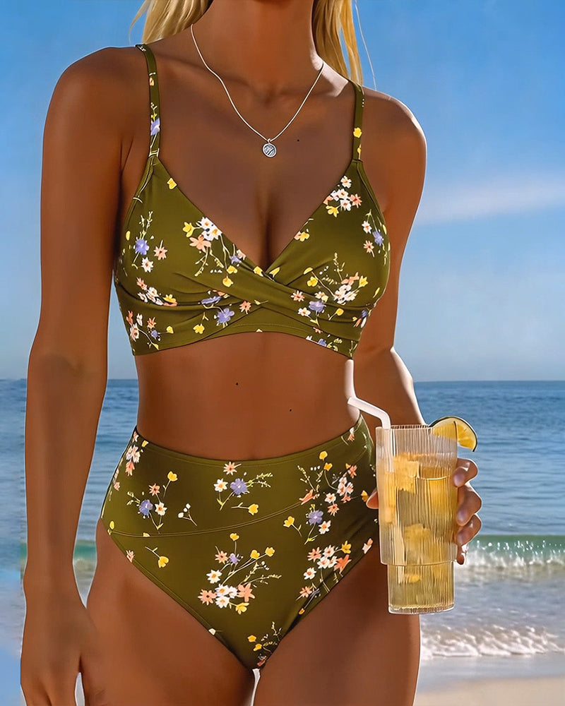 Sexy bikini met gekruist bloemenmotief
