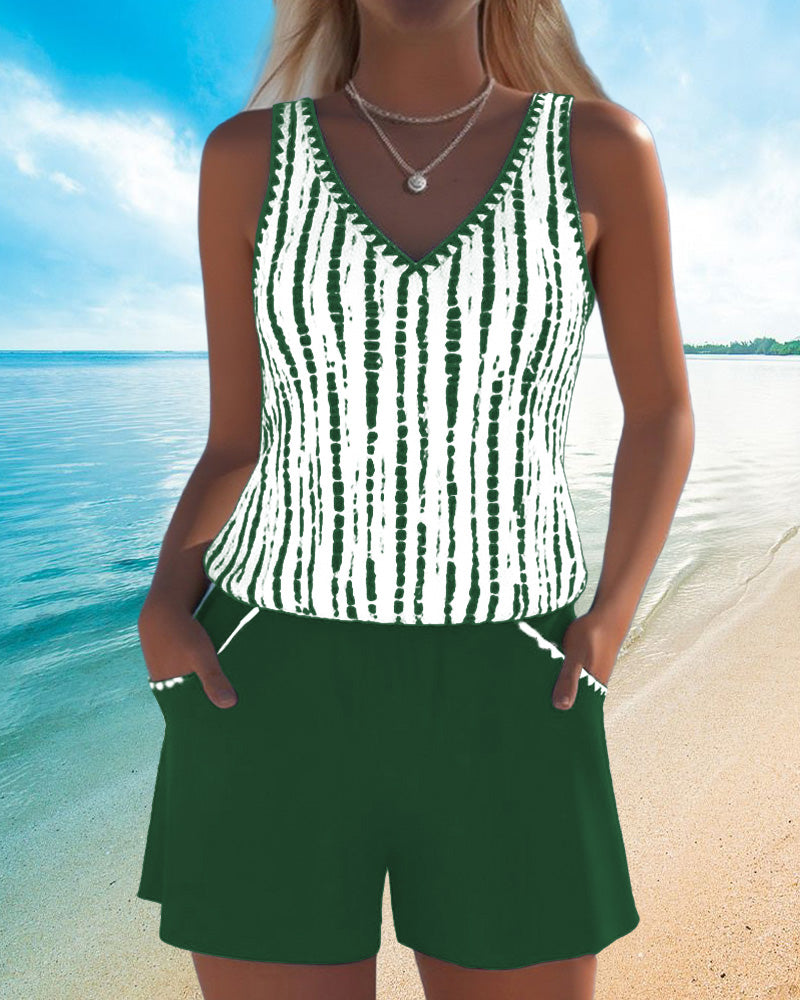 Tweedelige casual bikini met zakken en V-hals en print