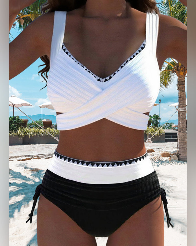 Casual bikini met contrasterende stiksels, tweedelig