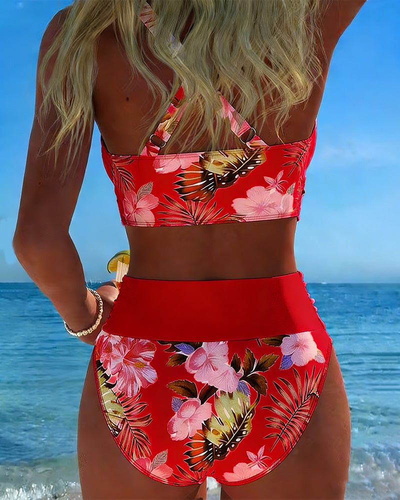 Bikini met bloemenprint en split