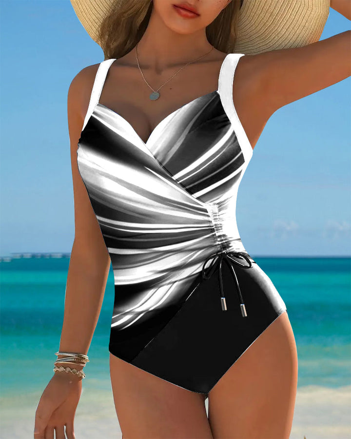 Maillot de Bain Monopièce Cordelette de Couleur Contrastée