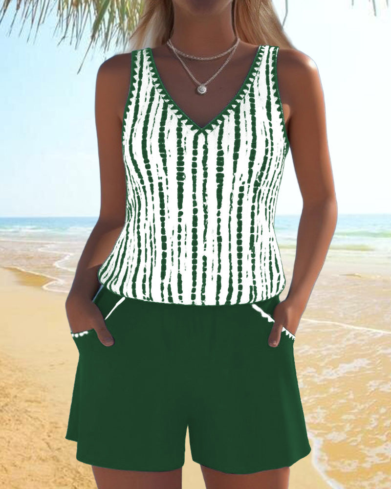 Tweedelige casual bikini met zakken en V-hals en print