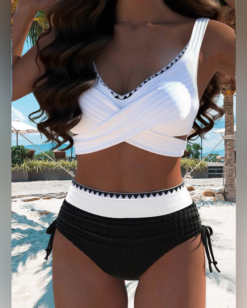 Casual bikini met contrasterende stiksels, tweedelig