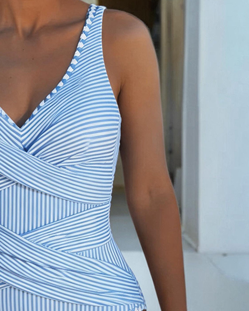 Gestreepte jumpsuit met V-hals