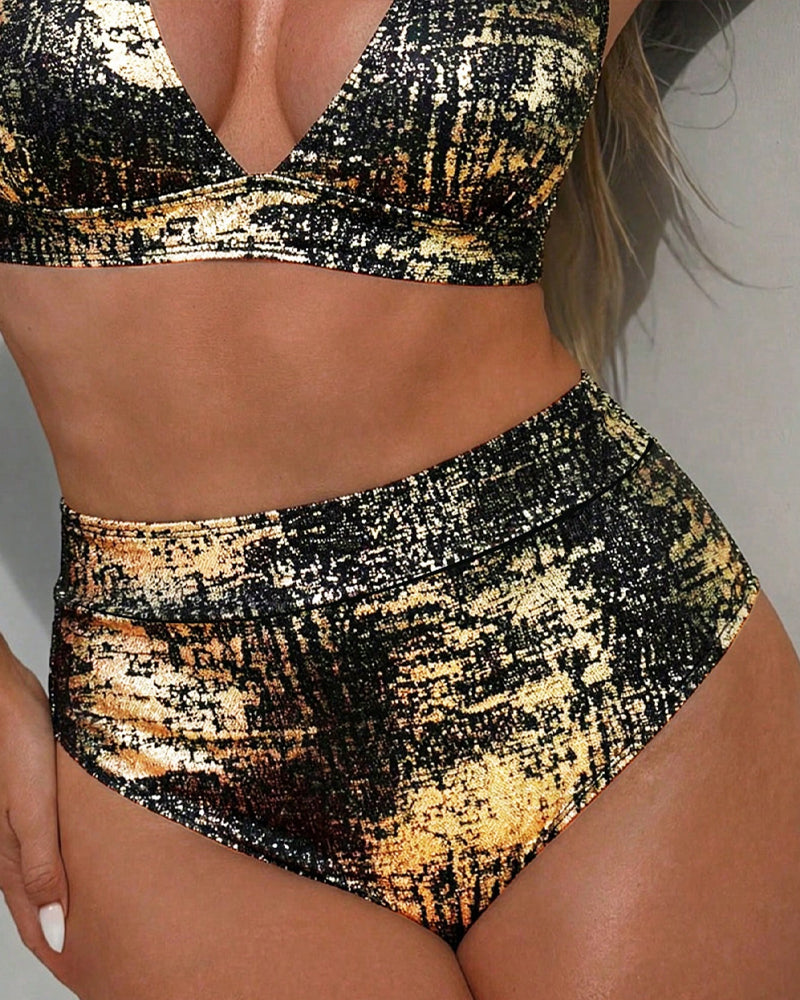 Bikini met hoge taille en glanzende afwerking