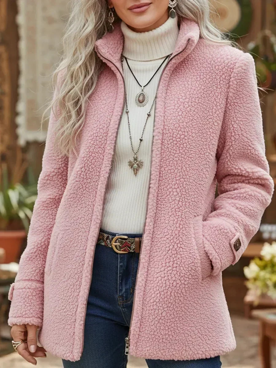 Geneviève | Veste douce zippée à col montant