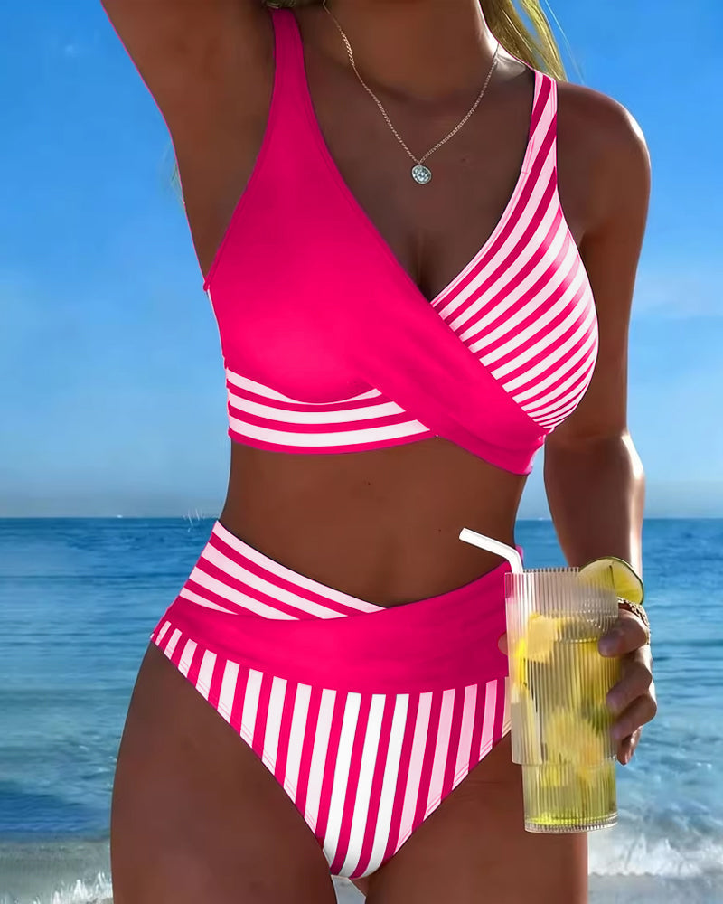 Gestreepte bikini met gekruiste print