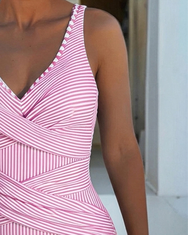 Gestreepte jumpsuit met V-hals