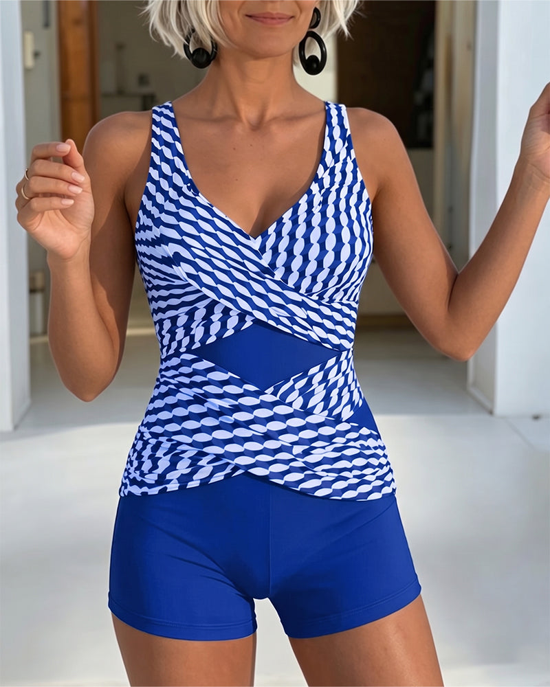 Geometrische Tankini met Gekruist Design