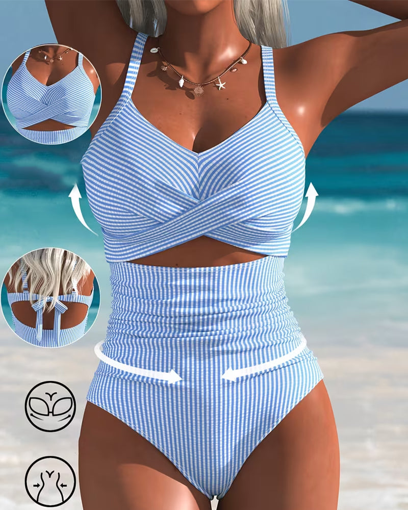 Gestreepte uitgesneden jumpsuit met overslag