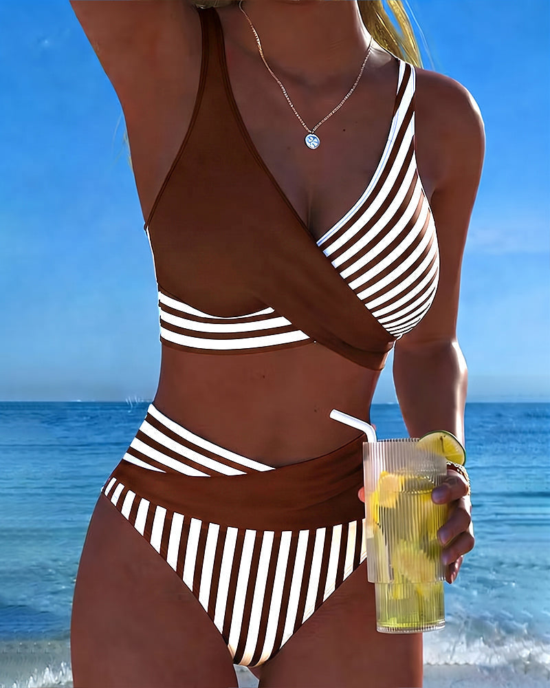 Gestreepte bikini met gekruiste print