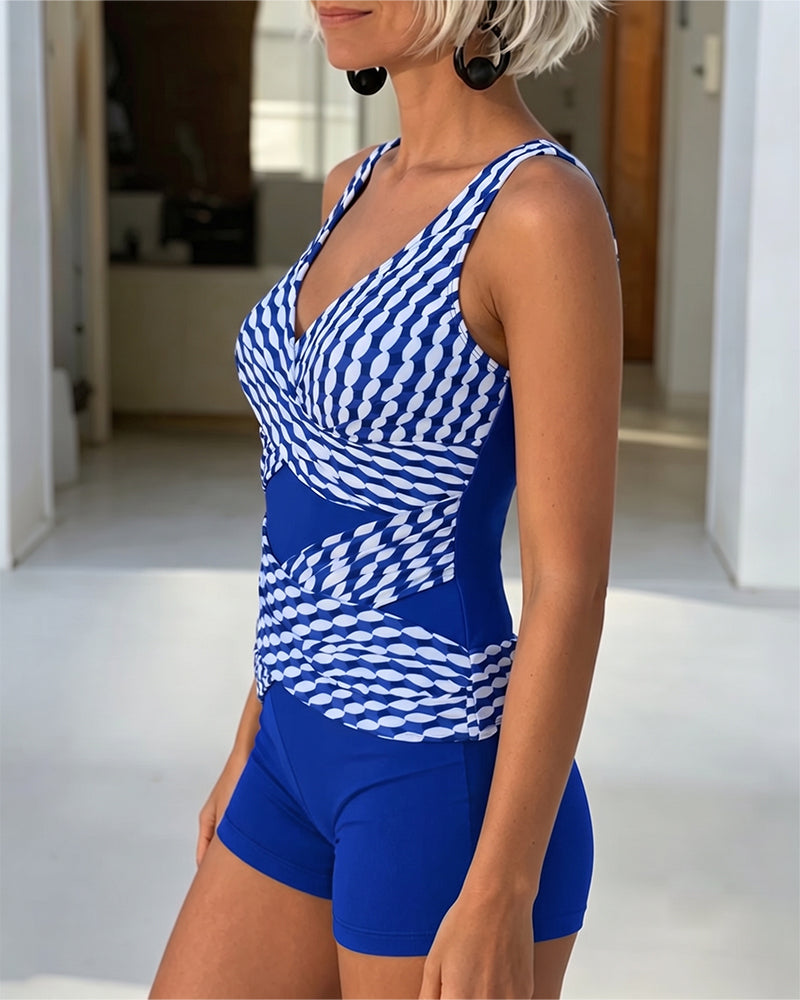 Geometrische Tankini met Gekruist Design