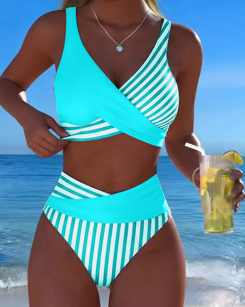 Gestreepte bikini met gekruiste print
