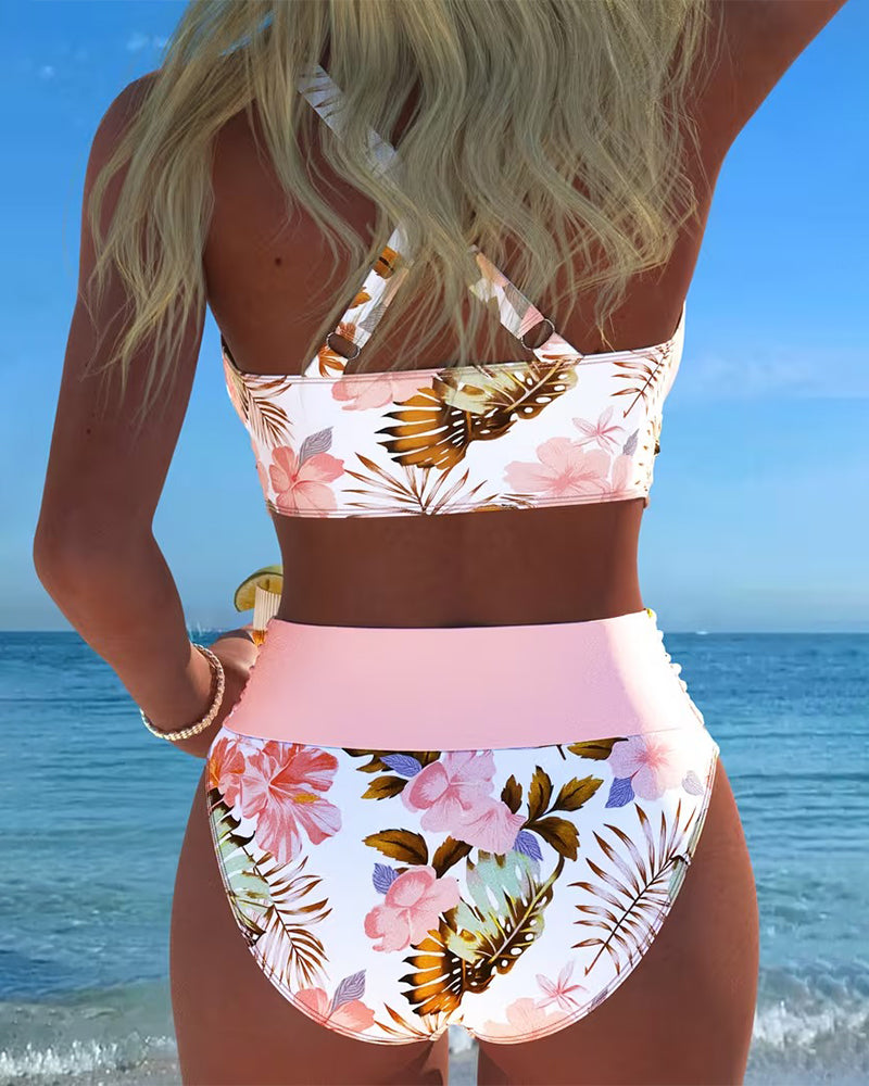 Bikini met bloemenprint en split