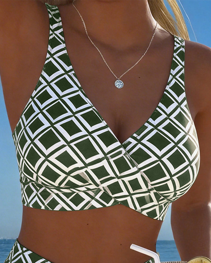 Maillot De Bain Deux Pièces Style Soutien-Gorge À Motif Diamant
