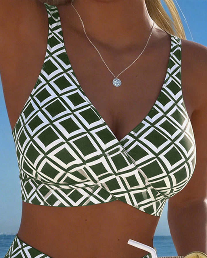 Maillot De Bain Deux Pièces Style Soutien-Gorge À Motif Diamant