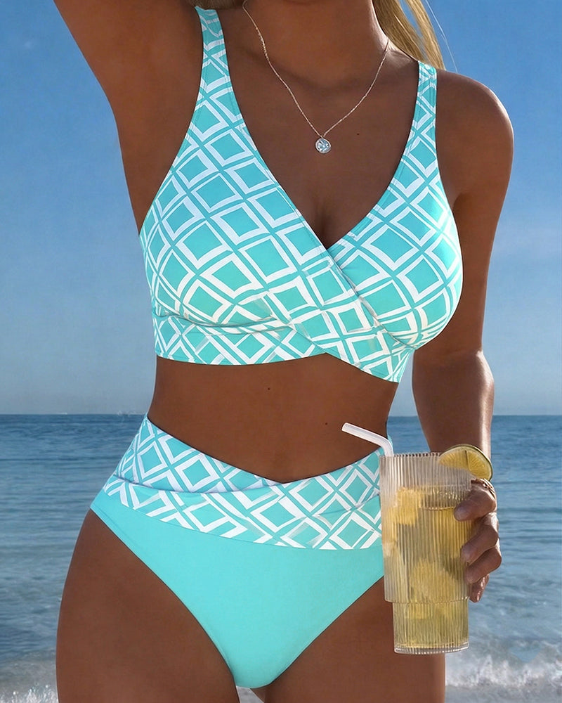 Tweeledige bikini met diamantmotief en beha-stijl