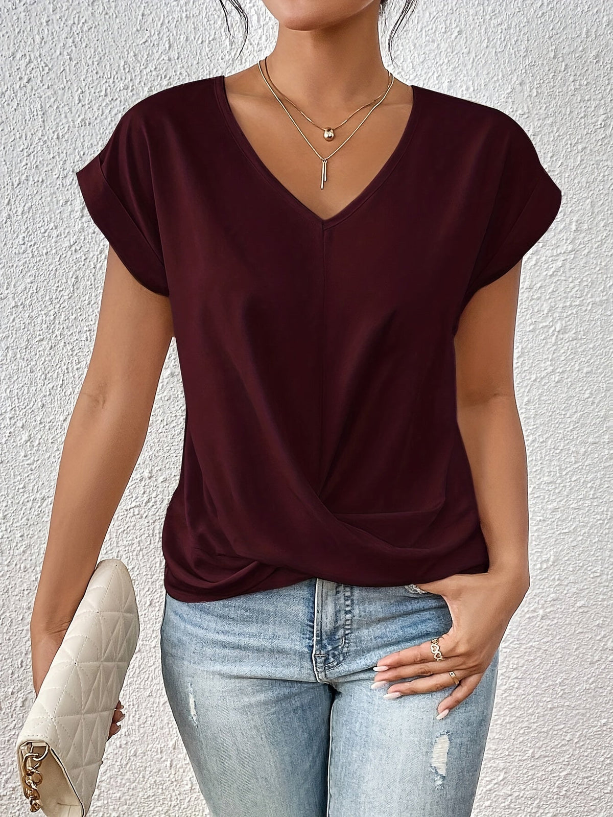 Lucie | T-shirt col V à nœud