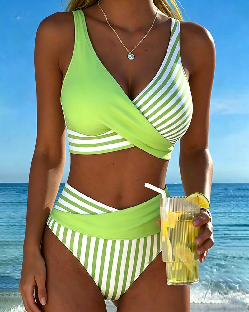 Gestreepte bikini met gekruiste print