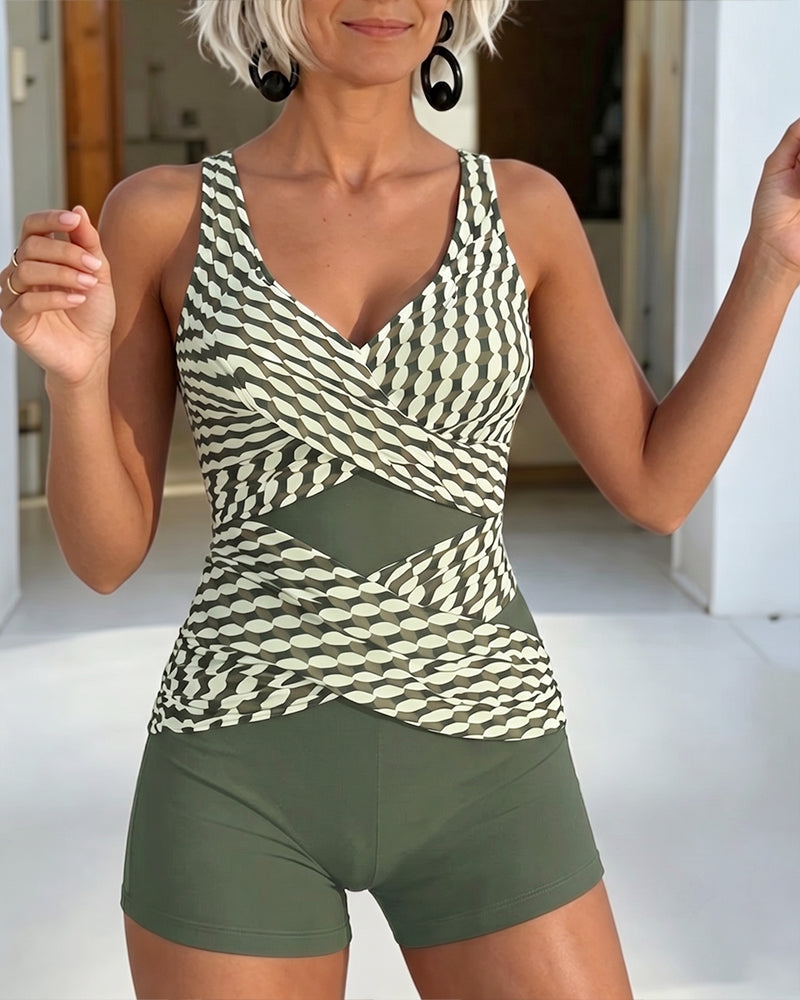 Geometrische Tankini met Gekruist Design