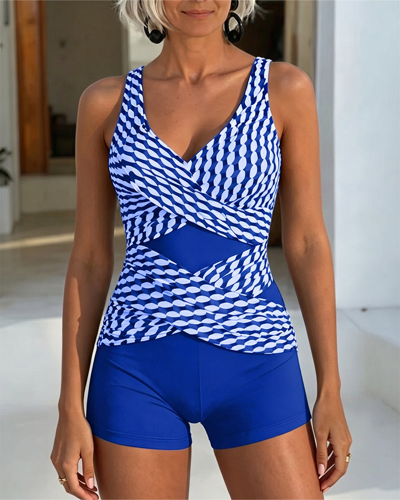 Geometrische Tankini met Gekruist Design