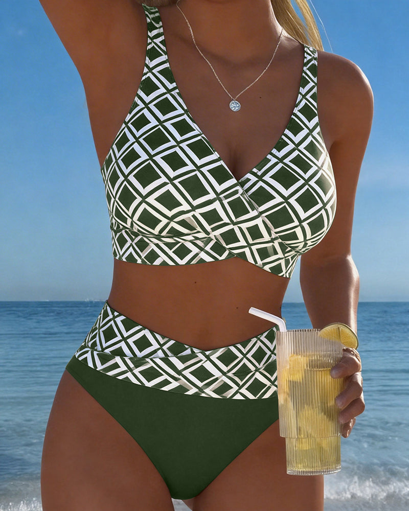 Tweeledige bikini met diamantmotief en beha-stijl