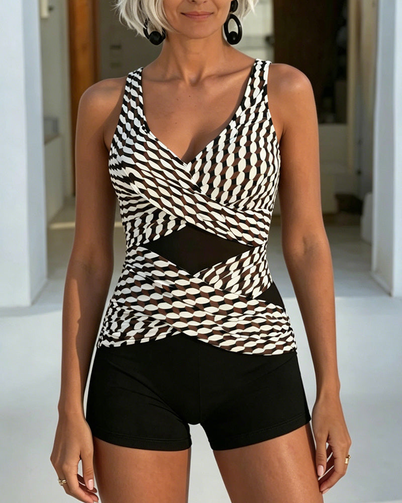 Geometrische Tankini met Gekruist Design