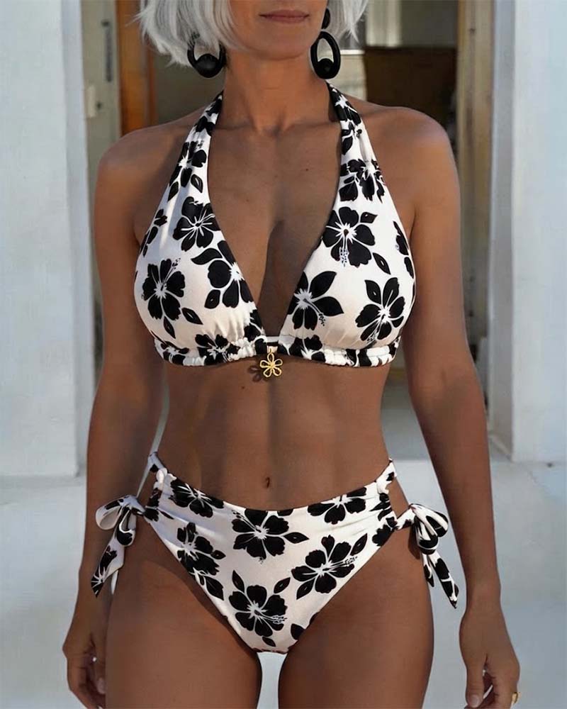 Hibiscus Bikini met Halter-hals