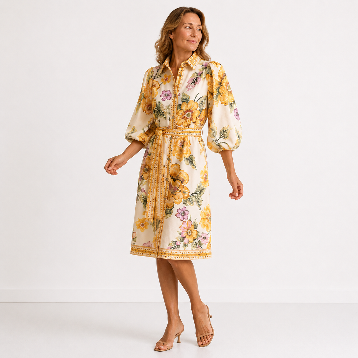 Chantal – Bloesjurk met bloemenprint en ceintuur in de taille