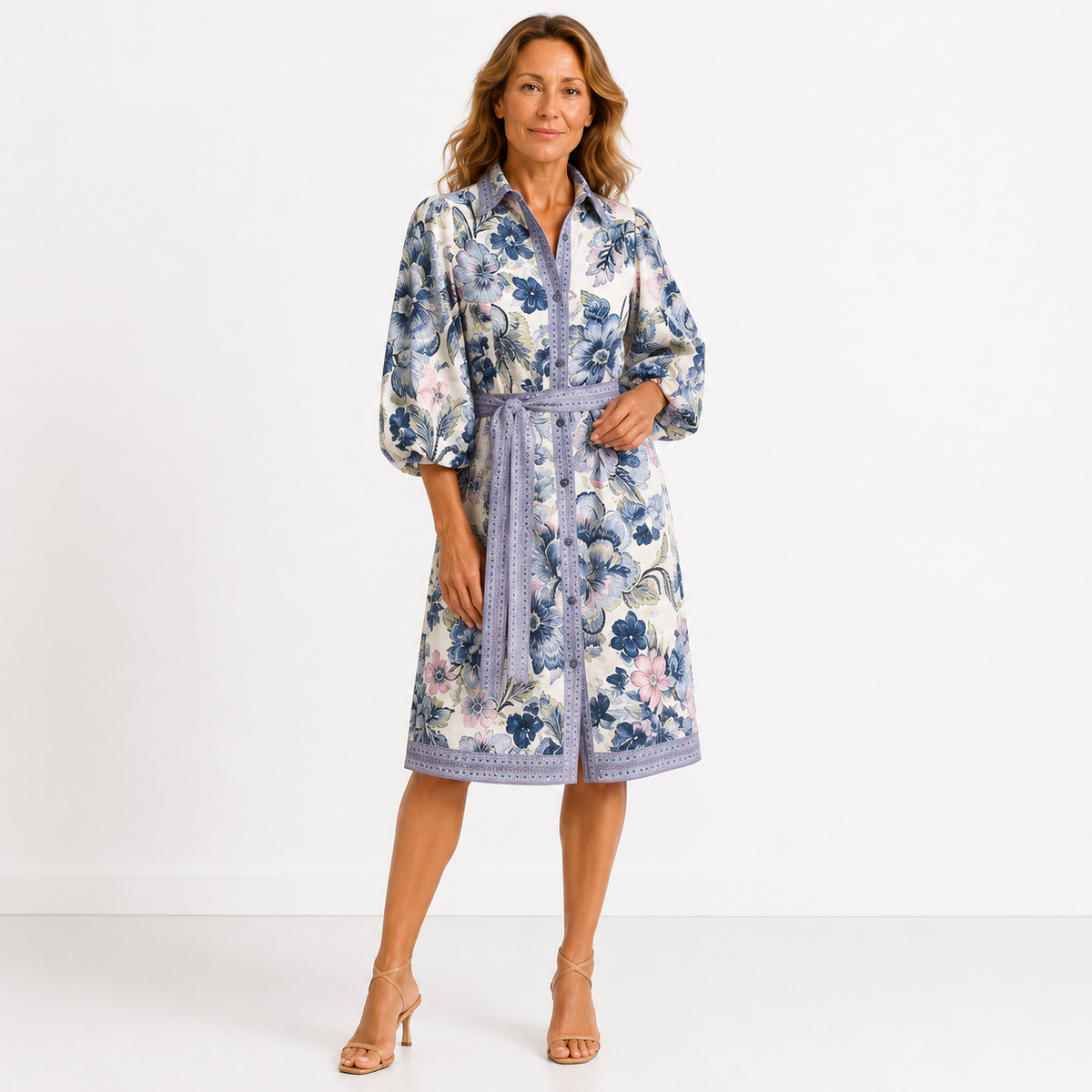 Chantal – Bloesjurk met bloemenprint en ceintuur in de taille