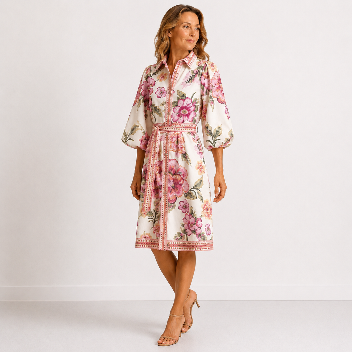 Chantal – Bloesjurk met bloemenprint en ceintuur in de taille