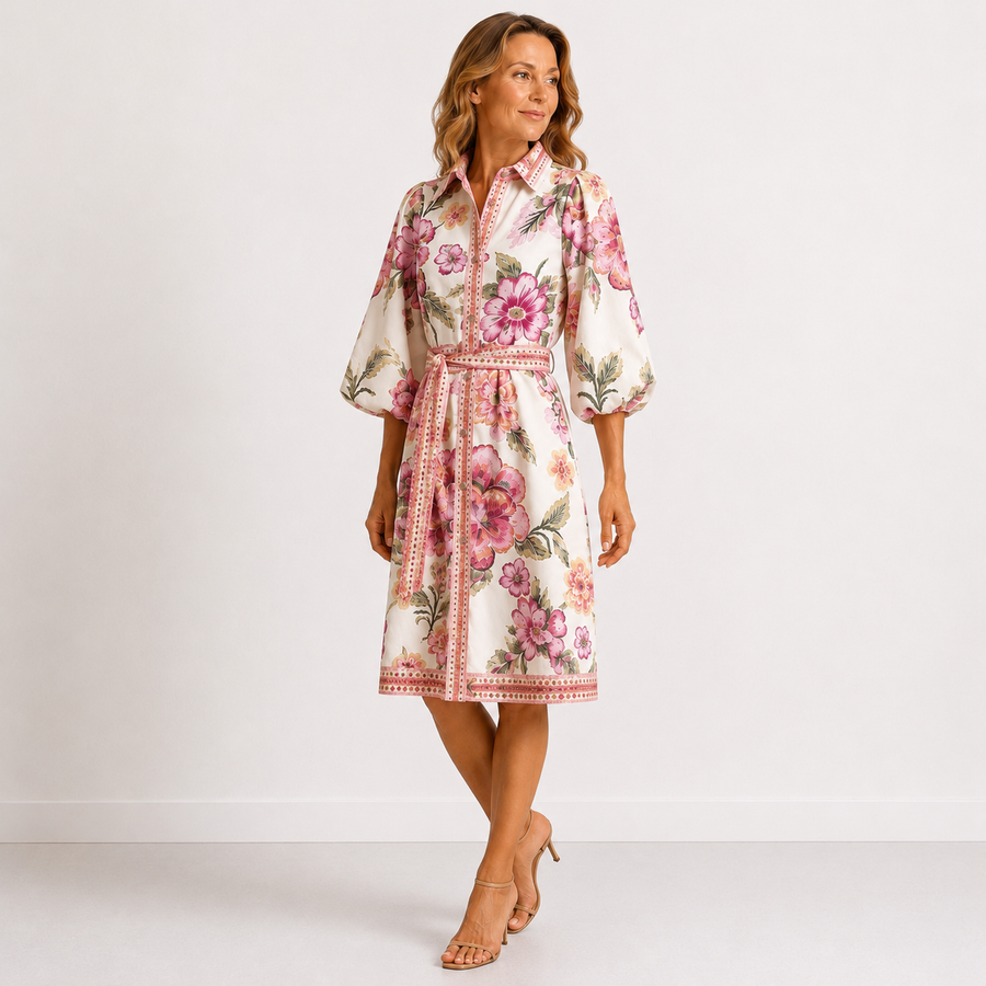 Chantal – Bloesjurk met bloemenprint en ceintuur in de taille