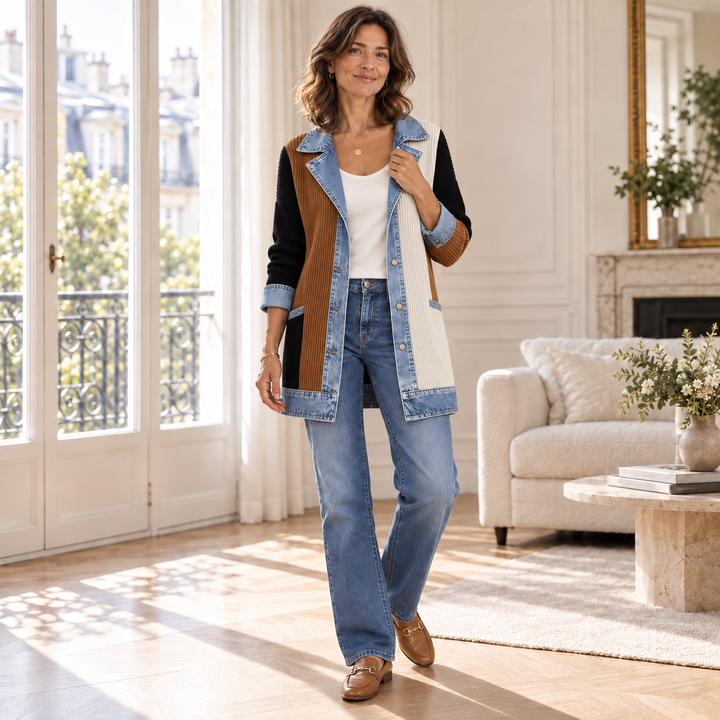 Veste côtelée avec empiècements en jean