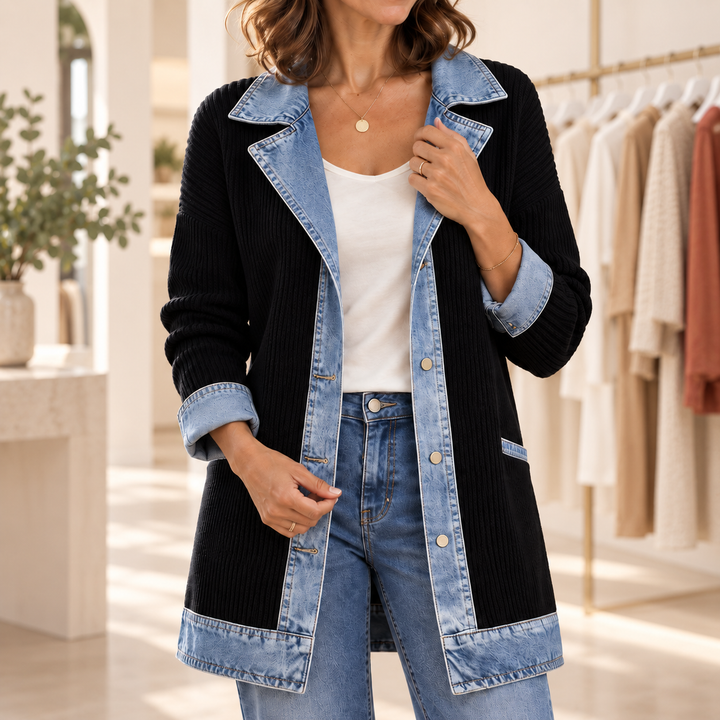 Veste côtelée avec empiècements en jean