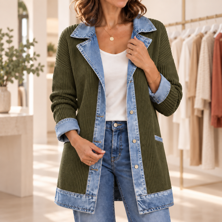 Veste côtelée avec empiècements en jean