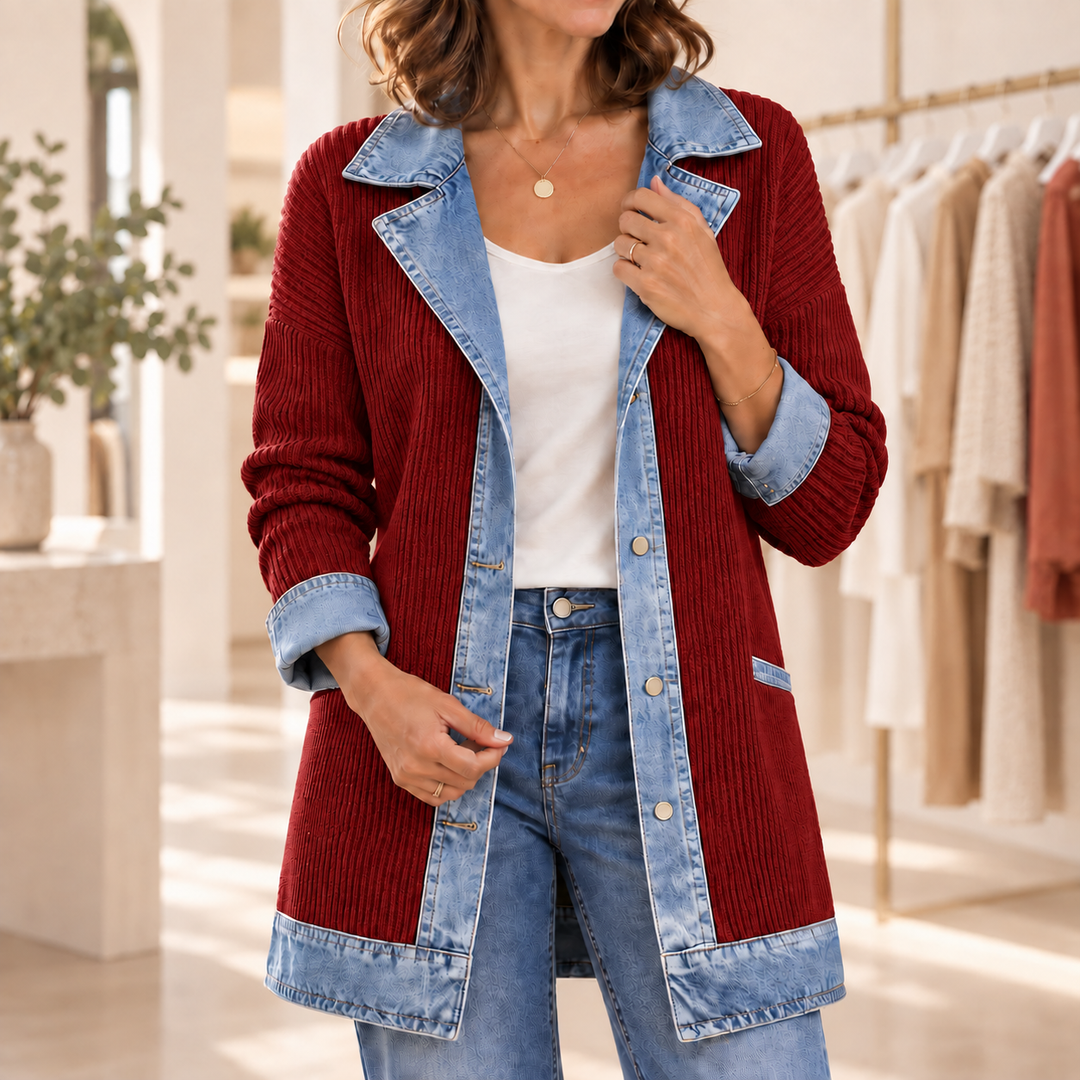 Veste côtelée avec empiècements en jean