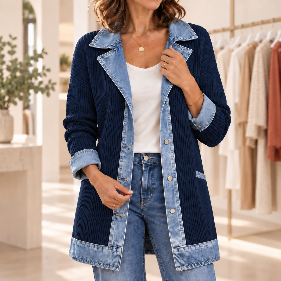 Veste côtelée avec empiècements en jean