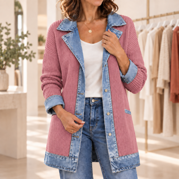 Veste côtelée avec empiècements en jean