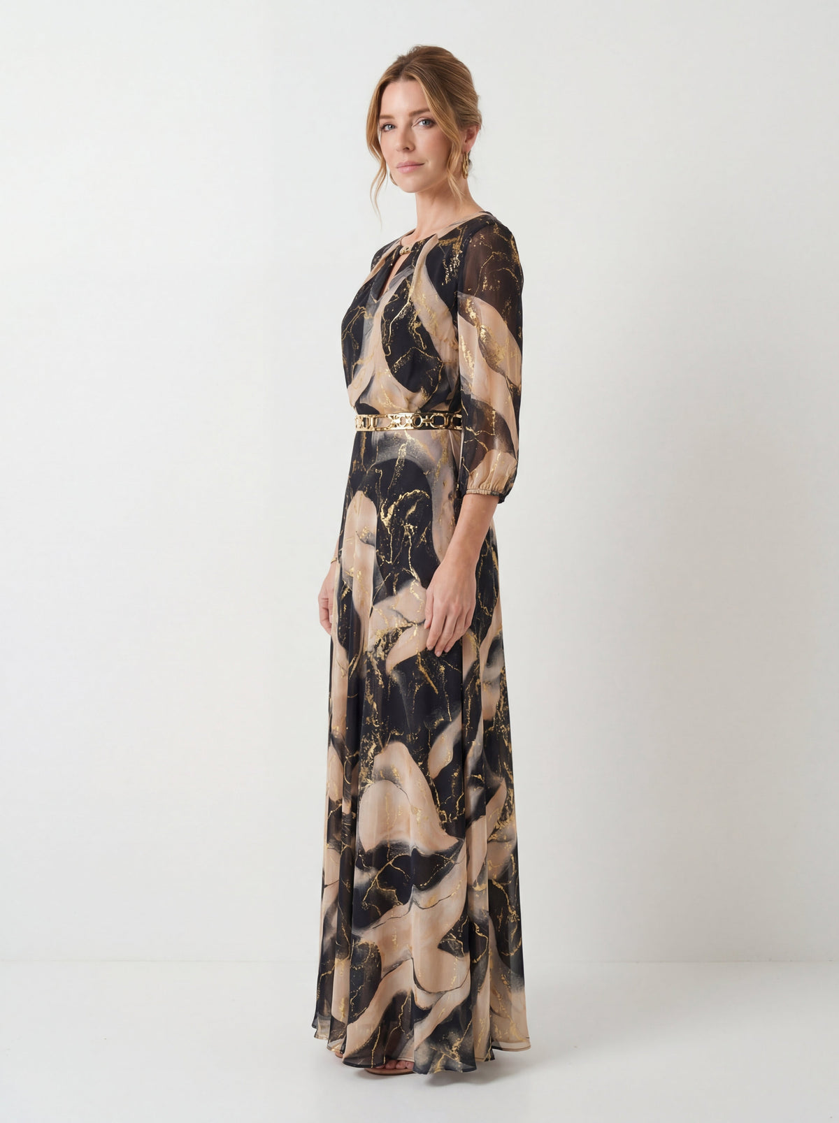 Bedrukte Gazen Jurk - Elegantie en Verfijning